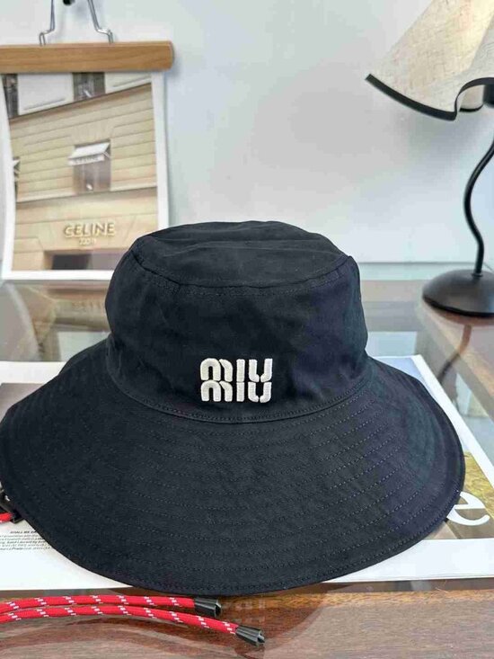 Miu Miu Cotton Sun Hat with Red Drawstring Detail main image 8